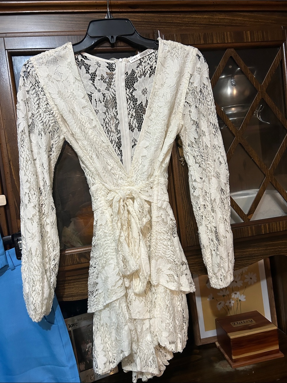 Lace Tie-Waist Romper in Cream